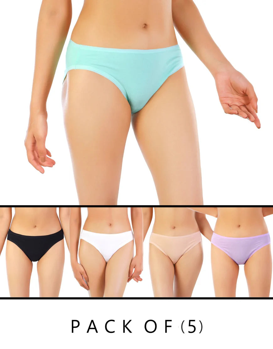 PACK OF 5 SUPER SOFT COTTON STRETCH BIKINI BRIEFS -ASSORTED