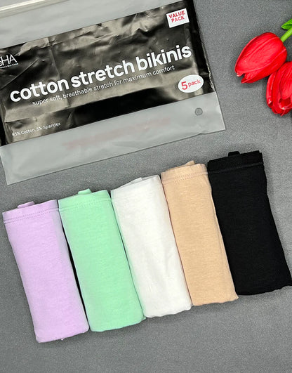 PACK OF 5 SUPER SOFT COTTON STRETCH BIKINI BRIEFS -ASSORTED