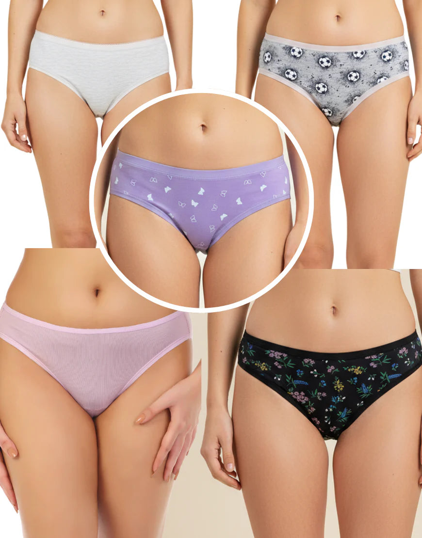 PACK OF 5 SUPER SOFT COTTON STRETCH PRINTED BIKINI BRIEFS -FOOTBALL